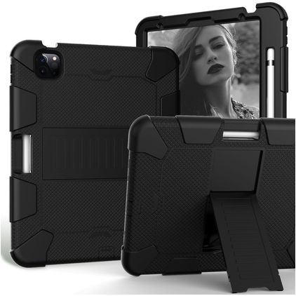 Mobigear ShieldStand iPad Air 4 (2020) Plastica rigida / Silicone Back cover + Portapenna + Supporto - Nero