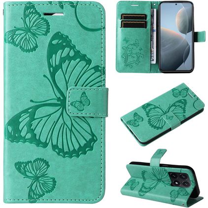 Mobigear Butterfly Xiaomi 14T Knížkové pouzdro Peněženka - Zelená