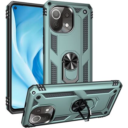 Mobigear Armor Ring Xiaomi Mi 11 Lite Hardcase Back cover Antiurto con anello - Verde