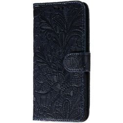 Mobigear Flowers Motorola Moto E6s (2020) Wallet case - Dark Blue