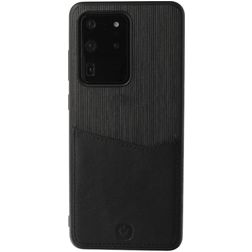 Valenta Card Slot Samsung Galaxy S20 Ultra Pele genuína Capa traseira com porta-cartões - Preto