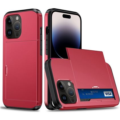 Mobigear Card iPhone 15 Pro Max Hard Case Back cover Shockproof with Card Holder - Red