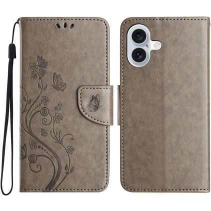 Mobigear Flowers iPhone 16 Pungetui med Seddelrum - Grå