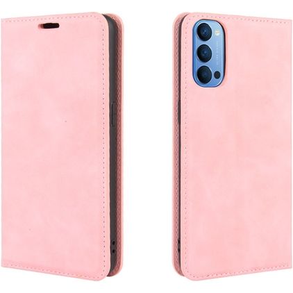 Mobigear Retro Slim OPPO Reno 4 Pungetui med Seddelrum - Lyserød