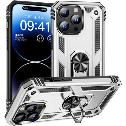Mobigear Armor Ring iPhone 16 Pro Funda Plástico rígido Carcasa Antigolpes con anillo - Plateado
