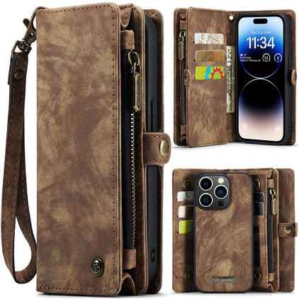 CaseMe 008 iPhone 14 Pro Cover a libro 2 in 1 con guscio estraibile a portafoglio - Marrone