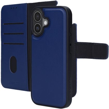 Mobiparts iPhone 17 Capa Pele genuína Capa livro 2 em 1 com capa traseira amovível Carteira - Azul