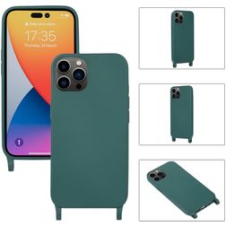 Mobigear Lanyard iPhone 14 Pro Max Silikon Skal med rem - Mörkgrön