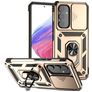 Mobigear Armor Ring Cam Slide Samsung Galaxy A54 Tvrdý plast Zadní kryt odolný proti nárazům s prstýnkem a posuvnou krytkou fotoaparátu - Zlatá