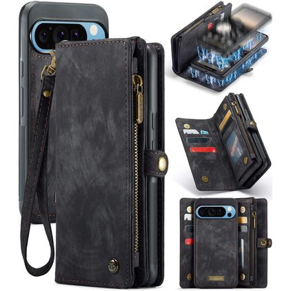 CaseMe 008 Google Pixel 9 Pro XL Funda tipo libro 2 en 1 con carcasa extraíble Cartera - Negro