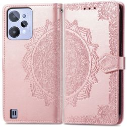 Mobigear Mandala Realme C31 Lompakkokotelo + Setelitasku - Ruusukulta