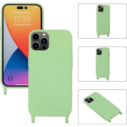 Mobigear Lanyard iPhone 14 Pro Max Silikoni Suojakuori kaulanauhalla - Vihreä