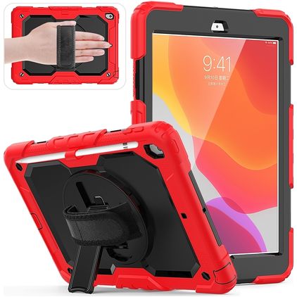 Mobigear SureGrip Xtreme iPad 9 (2021) Plastica rigida / Silicone Back cover + Portapenna + Tracolla + Supporto - Nero / Rosso