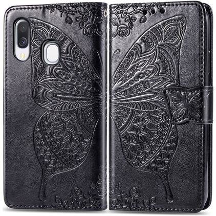 Mobigear Butterfly Samsung Galaxy A40 Funda tipo libro Cartera - Negro