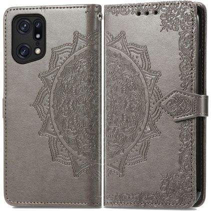 Mobigear Mandala OPPO Find X5 Pro Lompakkokotelo + Setelitasku - Harmaa