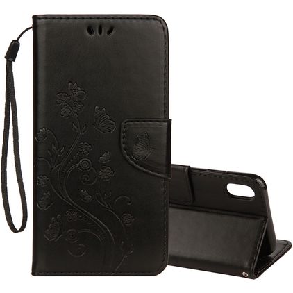 Mobigear Flowers iPhone XR Knížkové pouzdro Peněženka - Černá