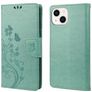 Mobigear Flowers iPhone 14 Knížkové pouzdro Peněženka - Zelená