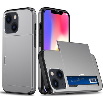 Mobigear Card iPhone 15 Plus Kova Suojakuori Iskunkestävä + Korttitasku - Harmaa