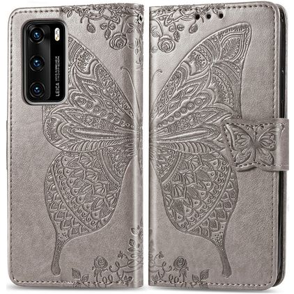 Mobigear Butterfly Huawei P40 Plånboksfodral med sedelfack - Grå