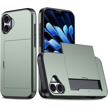 Mobigear Card iPhone 16 Hardcase Etui plecki Wstrząsoodporne z kieszenią na karty - Zielony