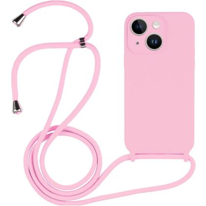 Mobigear Lanyard iPhone 14 Plus Silikon Kryt se šňůrkou - Růžová