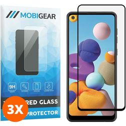 Mobigear Premium Samsung Galaxy A21 Tempered Glass Screen Protector - Case Friendly - Black (3-Pack)