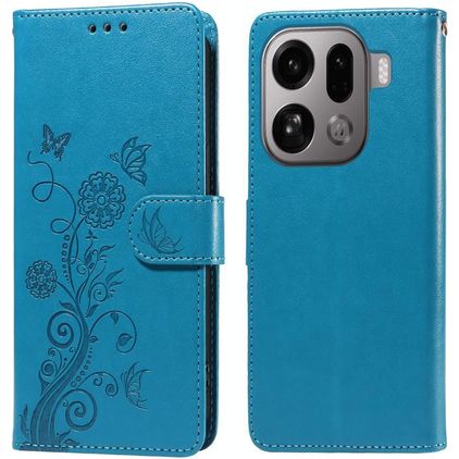 Mobigear Flowers OPPO Find X9 Pro Pungetui med Seddelrum - Blå