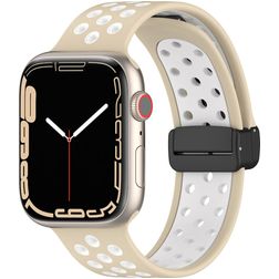 Mobigear Sport Plus Mag Correa Silicona Cierre magnético para Apple Watch - 49/46/45/44 mm - Blanco / Beige