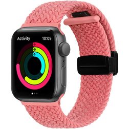 Mobigear Braided Mag Nylon Apple Watch Urrem Magnetlås - 49/46/45/44 mm - Lyserød