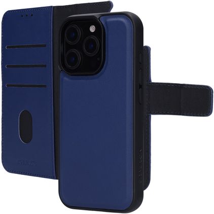 Mobiparts iPhone 16 Pro MagSafe Aito nahka 2-in-1-lompakkokotelo irrotettavalla kuorella + Setelitasku - Sininen
