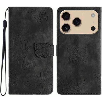 Mobigear Butterfly iPhone 17 Pro Max Pungetui med Seddelrum - Sort