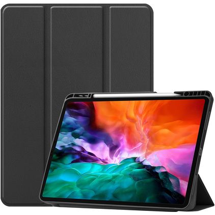 Mobigear Tri-Fold Gel iPad Pro 12.9 Inch (2022) TPU / Leatherette Wallet case + Stylus Holder - Black