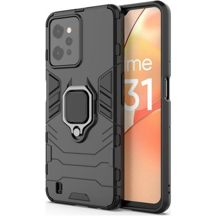 Mobigear Armor Ring Realme C31 Hardcase Back cover Antiurto con anello - Nero