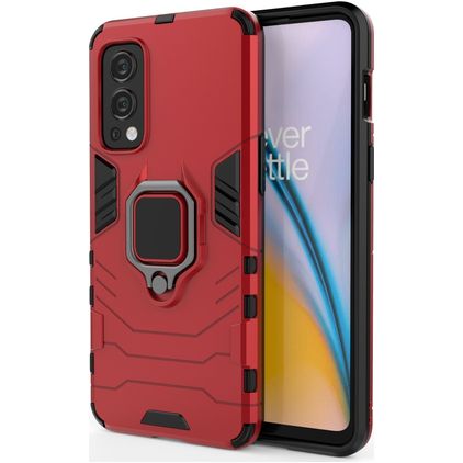 Mobigear Armor Ring OnePlus Nord 2 Hårdt Bagsidecover Stødsikkert med ringholder - Rød