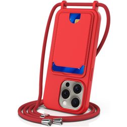 Mobigear Lanyard Card iPhone 16 Pro Max Silikon Skal med rem och korthållare - Röd