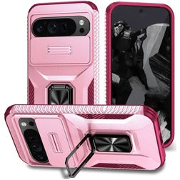 Mobigear Armor Ring Cam Slide Google Pixel 9 Pro XL Fodral Hårdplast Skal Stötsäkert med ringhållare och skjutbart kameraskydd - Rosa