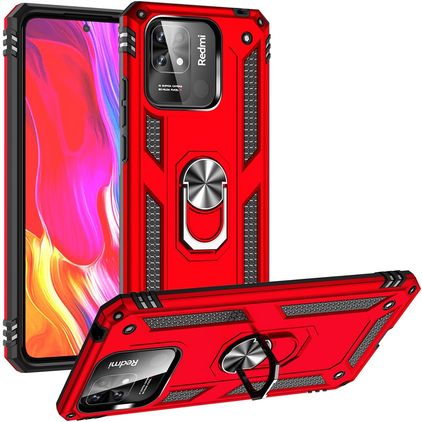 Mobigear Armor Ring Xiaomi Redmi 10C Hard Case Back cover Shockproof with Ring Holder - Red