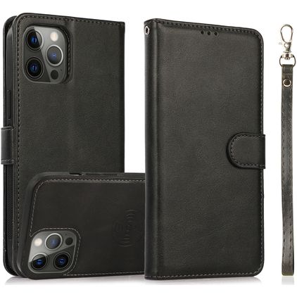 Mobigear Wallet iPhone 16 Pro Knížkové pouzdro 2v1 s odnímatelným krytem Peněženka - Černá