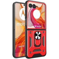 Mobigear Armor Ring Motorola Razr 50 Ultra Plástico rígido Capa traseira Antichoque com anel - Vermelho