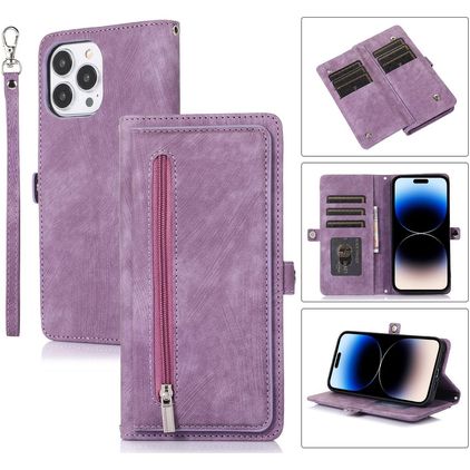 Mobigear Zipper iPhone 14 Pro Cover a libro portafoglio - Viola