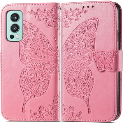 Mobigear Butterfly OnePlus Nord 2 Cover a libro portafoglio - Rosa