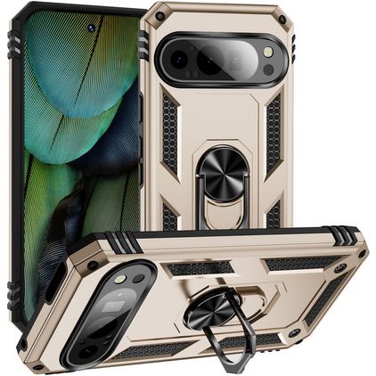 Mobigear Armor Ring Google Pixel 9 Fodral Hårdplast Skal Stötsäkert med ringhållare - Guld