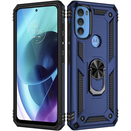 Mobigear Armor Ring Motorola Moto G71 5G Hard Case Back cover Shockproof with Ring Holder - Blue