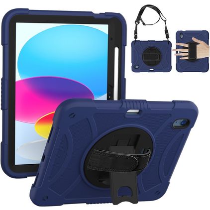 Mobigear SureGrip iPad 11 (2025) Fodral Hårdplast / Silikon Skal + Pennhållare + Axelrem + Ställ - Svart / Blå