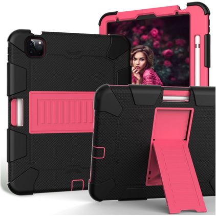 Mobigear ShieldStand iPad Air 4 (2020) Funda Plástico rígido / Silicona Carcasa + Portalápices + Soporte - Negro / Rosa