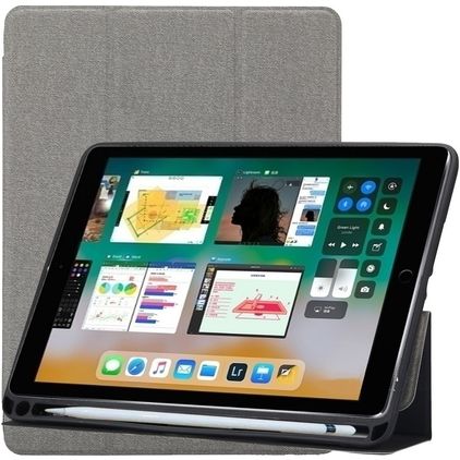 Mobigear Tri-Fold Gel iPad 5 (2017) TPU / Umělá kůže Knížkové pouzdro + Držák na stylus - Šedá