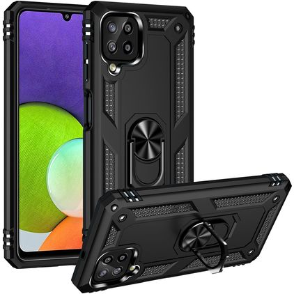 Mobigear Armor Ring Samsung Galaxy A22 4G Kova Suojakuori Iskunkestävä + Sormuspidike - Musta
