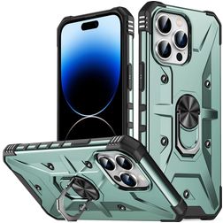 Mobigear Armor Ring iPhone 14 Pro Max Hårdt Bagsidecover Stødsikkert med ringholder - Grøn