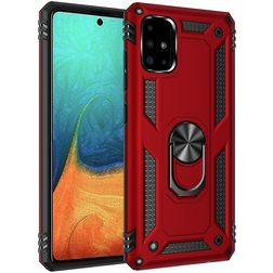 Mobigear Armor Ring Samsung Galaxy A71 Hårdt Bagsidecover Stødsikkert med ringholder - Rød