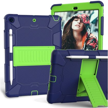 Mobigear ShieldStand iPad 7 (2019) Plastica rigida / Silicone Back cover + Portapenna + Supporto - Blu / Verde